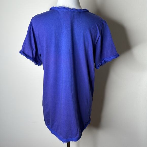 LANVIN Blue Knit Embellished Chiffon Trimmed Tee - Picture 5 of 8